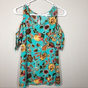 Rose + Olive Cold Shoulder Floral Top Small